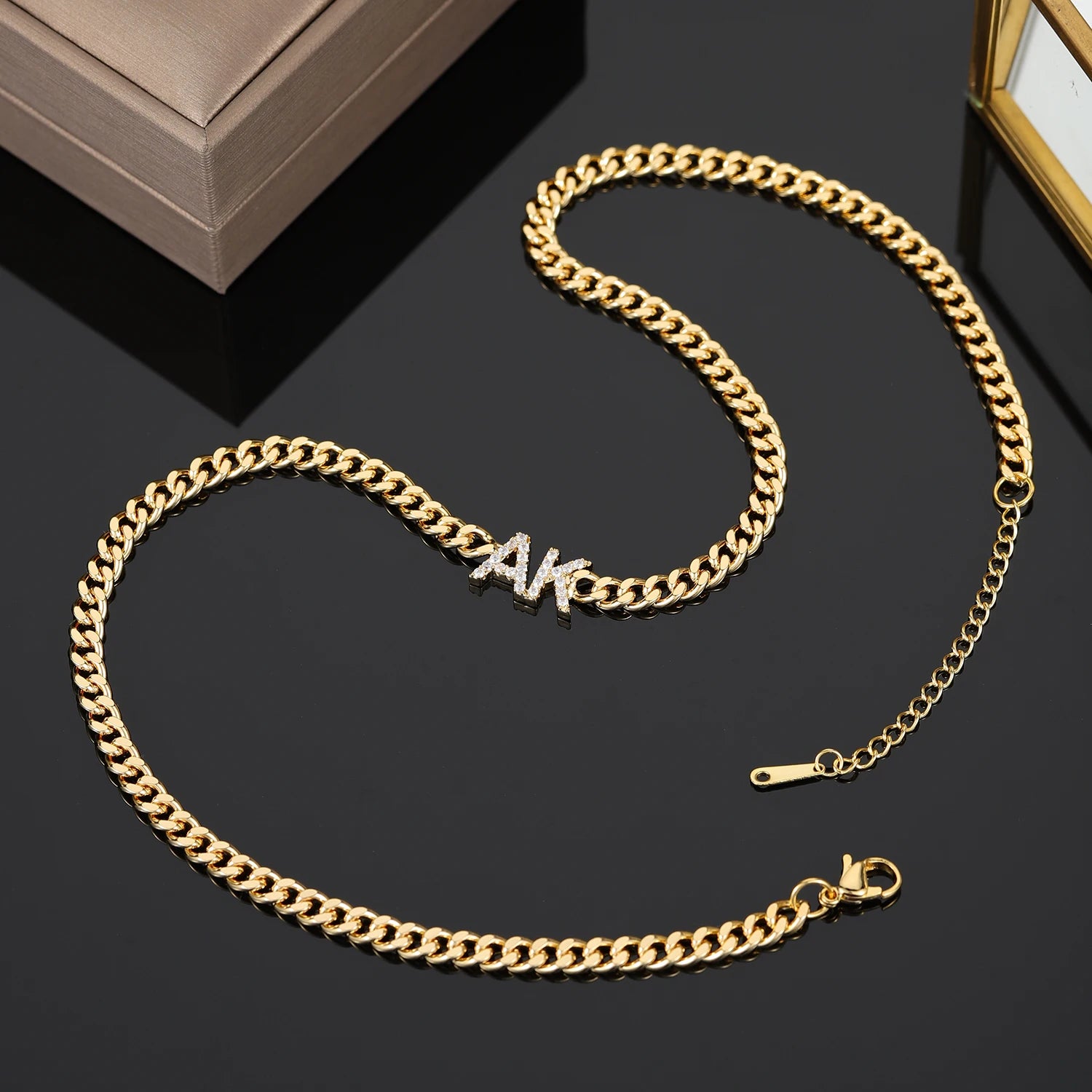 Custom Zirconia Name Necklace With Cuban Chain Personalized Letter Necklaces For Women Stainless Steel Nameplate Jewelry Gift