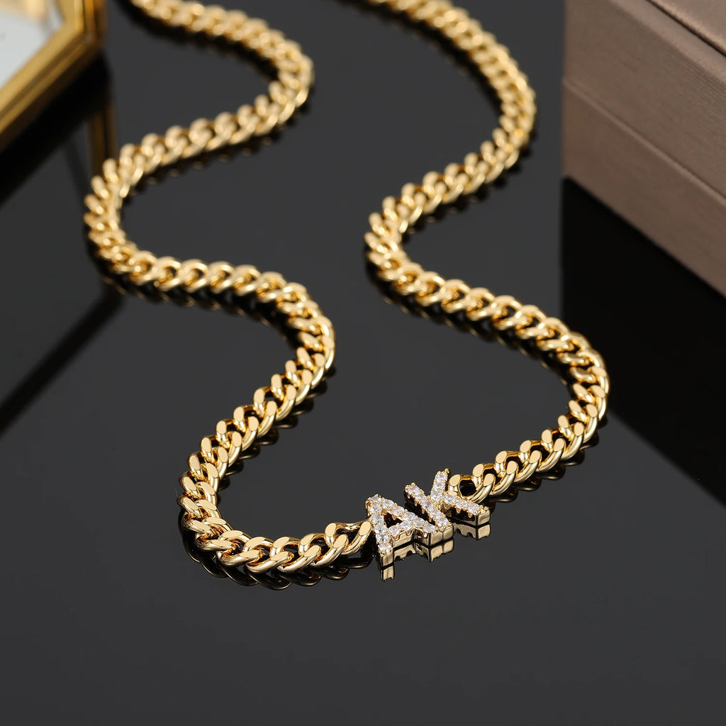 Custom Zirconia Name Necklace With Cuban Chain Personalized Letter Necklaces For Women Stainless Steel Nameplate Jewelry Gift