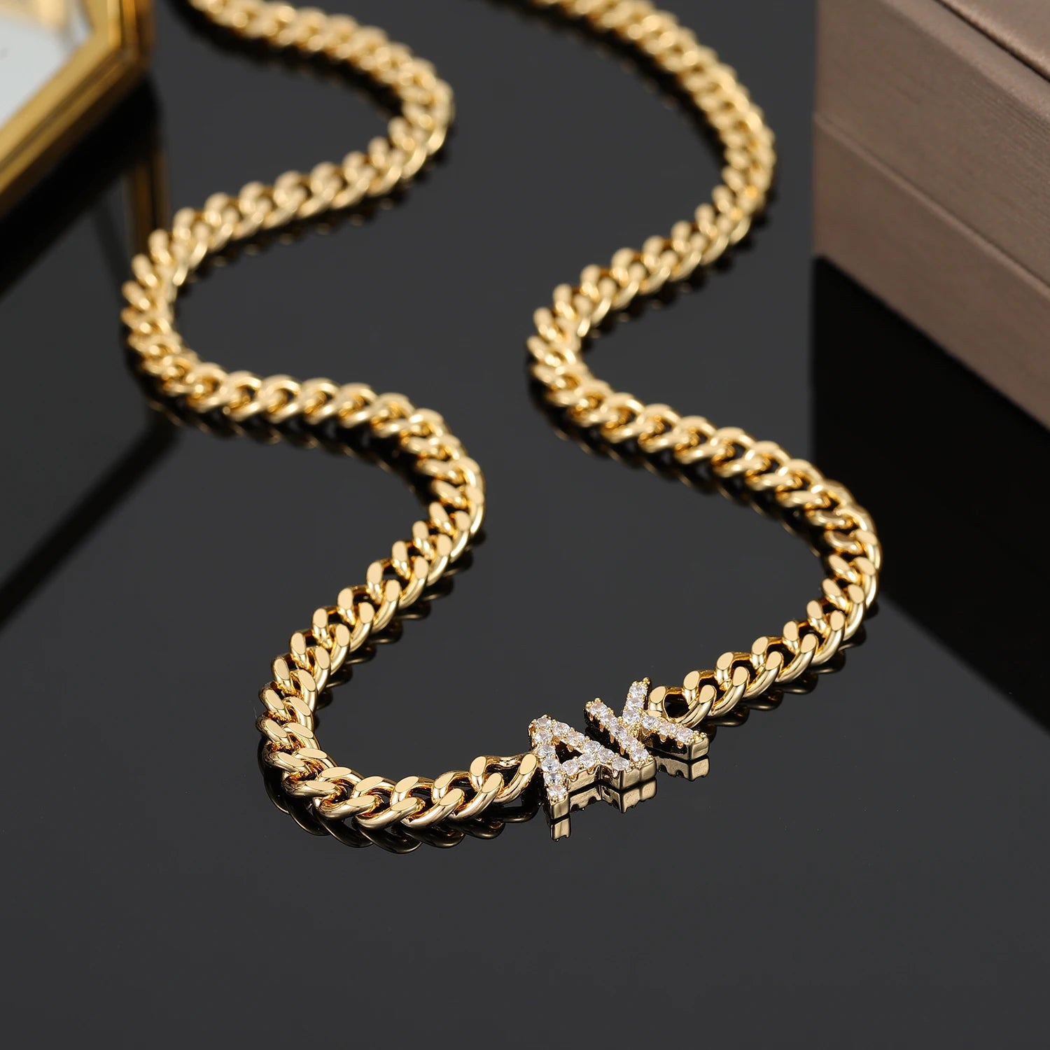 Custom Zirconia Name Necklace With Cuban Chain Personalized Letter Necklaces For Women Stainless Steel Nameplate Jewelry Gift