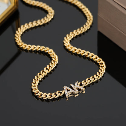 Custom Zirconia Name Necklace With Cuban Chain Personalized Letter Necklaces For Women Stainless Steel Nameplate Jewelry Gift