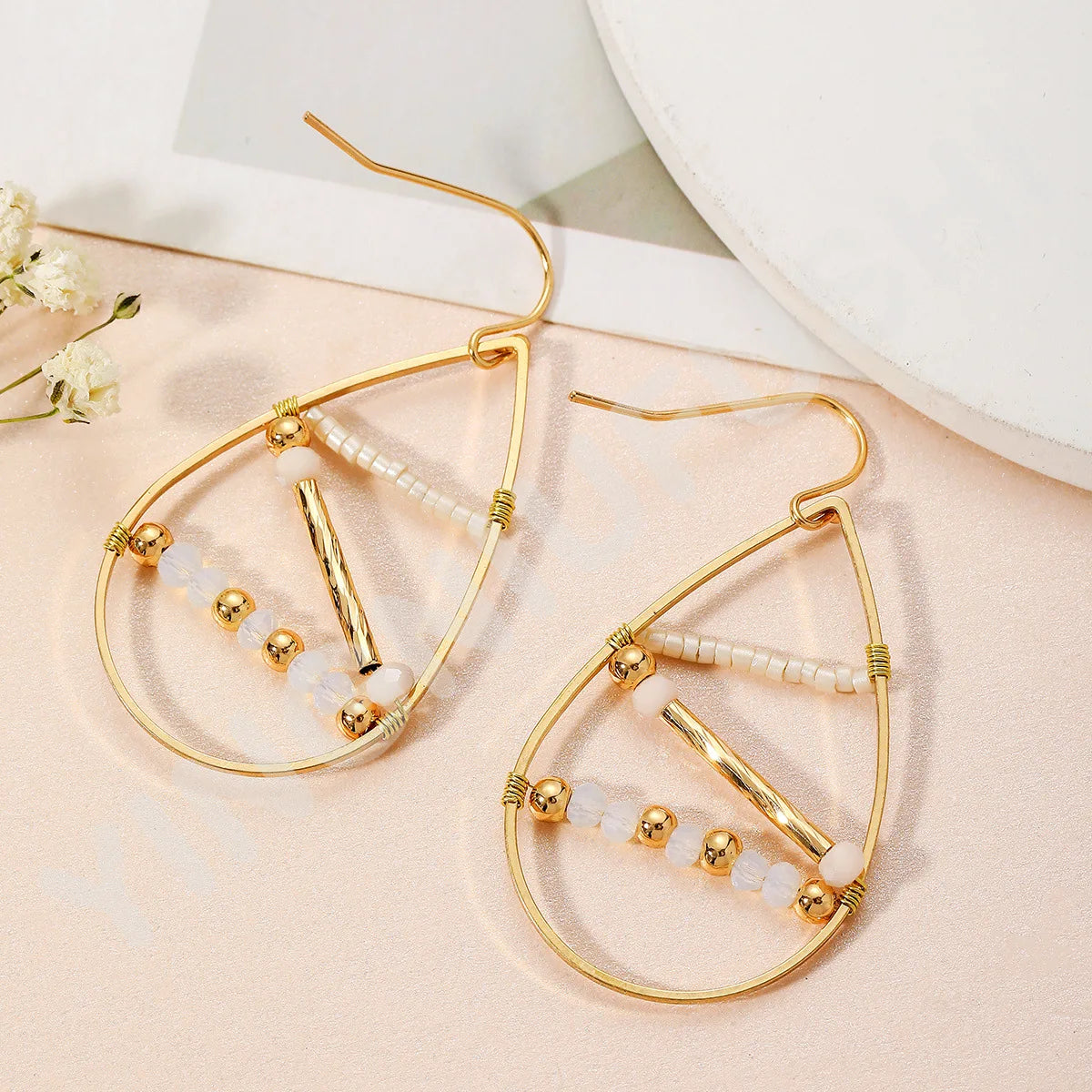 Fashion Retro Water Drop Earrings Hollow Crystal Alloy Ear Jewelry Gift For Women