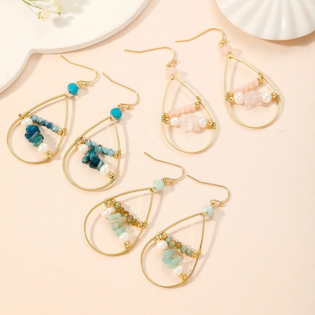 Fashion Retro Water Drop Earrings Hollow Crystal Alloy Ear Jewelry Gift For Women