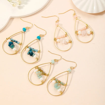 Fashion Retro Water Drop Earrings Hollow Crystal Alloy Ear Jewelry Gift For Women