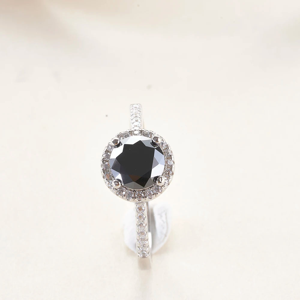 Certified Round Cut 1ct 6.5mm Black Moissanite Ring For Men With Certificate Solid Silver 925 Wedding Jewelry Pass Test Trend