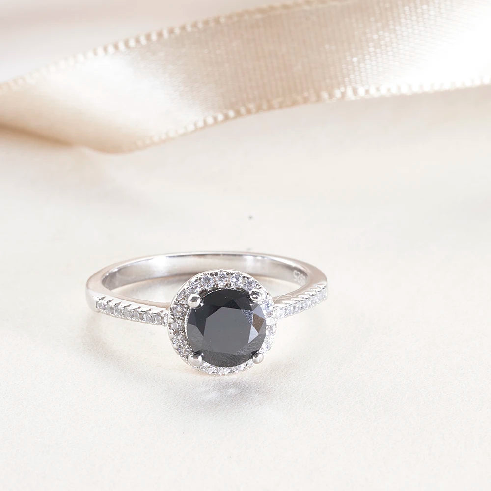 Certified Round Cut 1ct 6.5mm Black Moissanite Ring For Men With Certificate Solid Silver 925 Wedding Jewelry Pass Test Trend