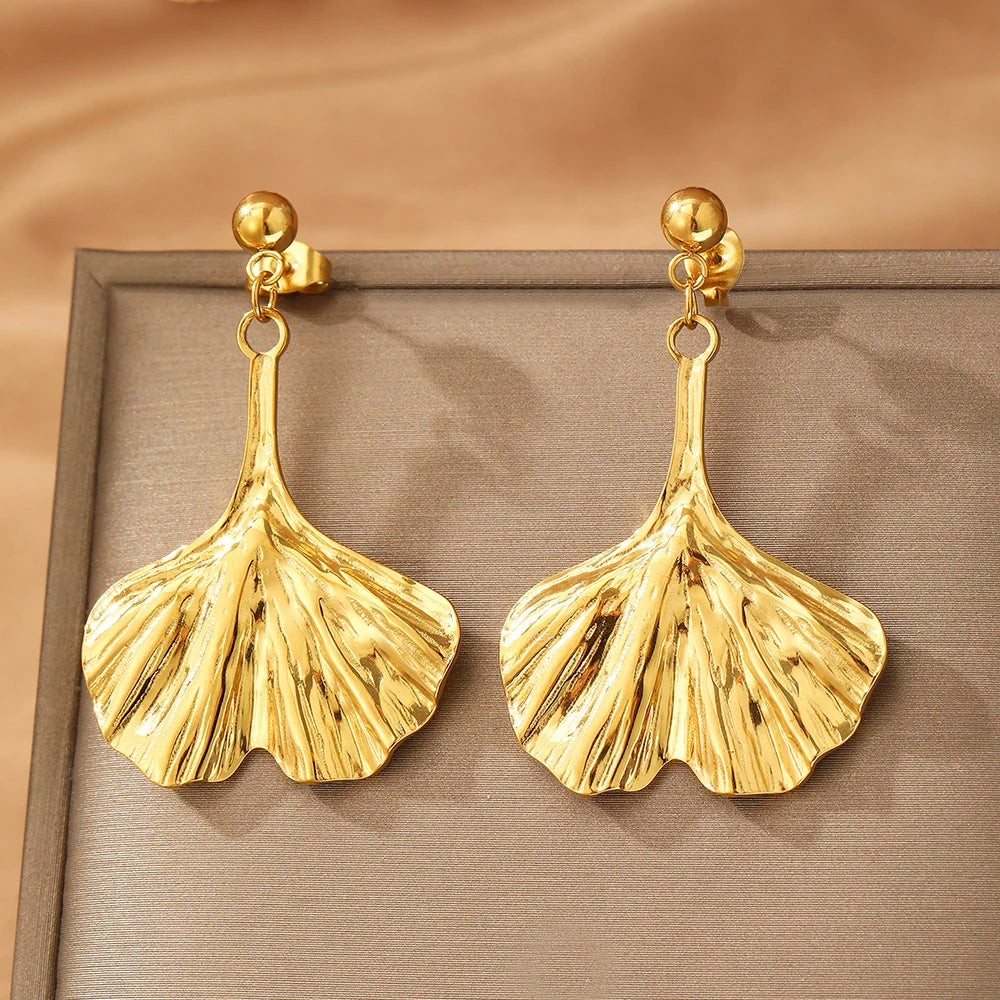 DOTIFI Stainless Steel Ginkgo Leaf Pendant Earrings Female Fashion Exaggerated Personality Design Jewelry Party Creative Gifts