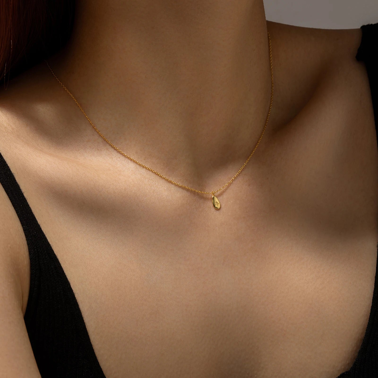 ANDYWEN New 925 Sterling Silver Gold Ovals Star CZ Pendant Tiny Charm Long Chain Necklace 2021 Women Wedding Jewelry Gift
