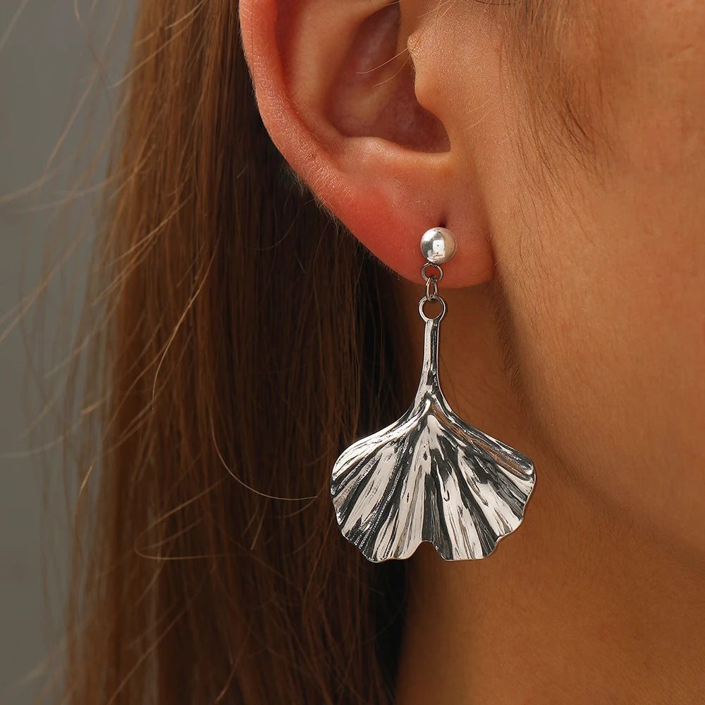 DOTIFI Stainless Steel Ginkgo Leaf Pendant Earrings Female Fashion Exaggerated Personality Design Jewelry Party Creative Gifts