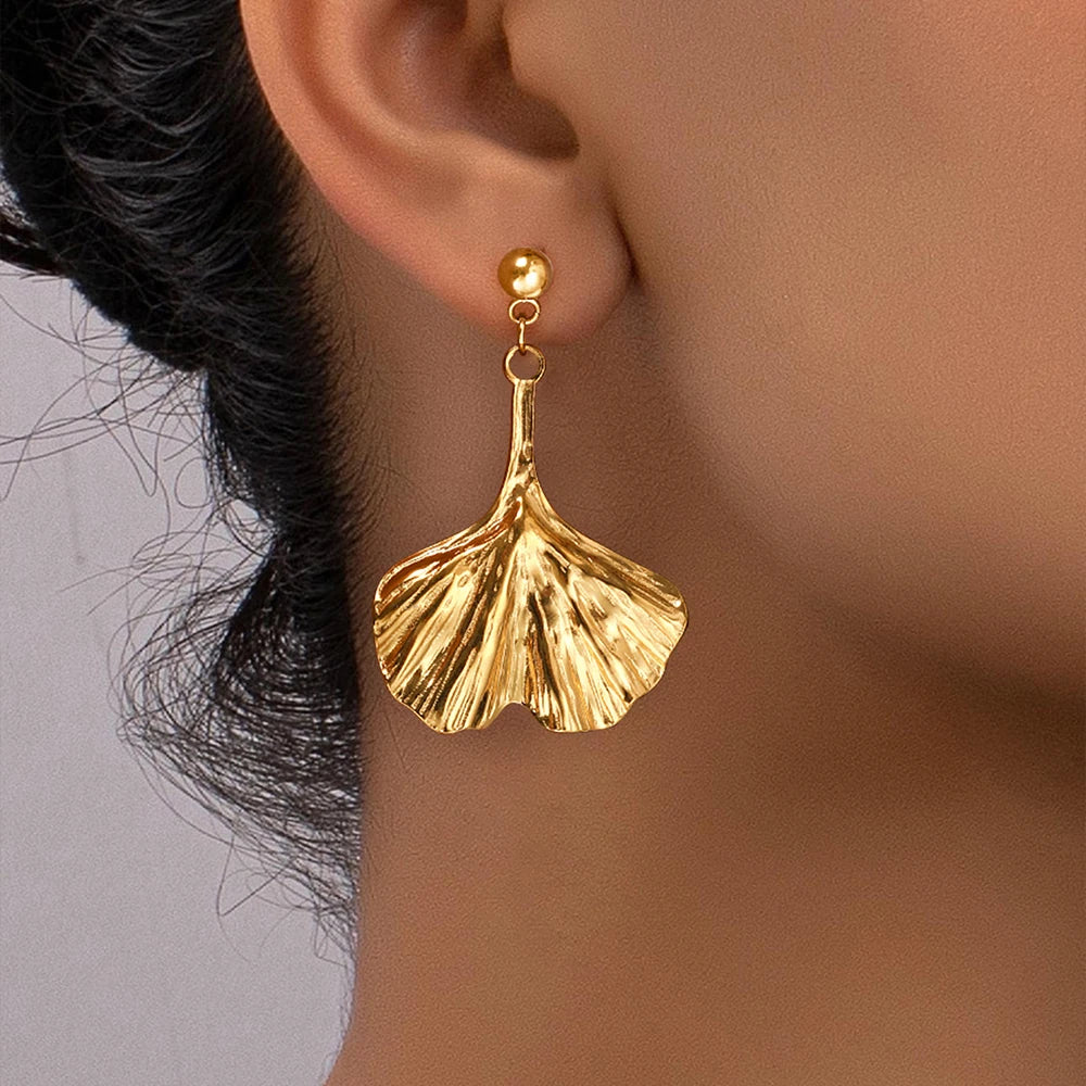 DOTIFI Stainless Steel Ginkgo Leaf Pendant Earrings Female Fashion Exaggerated Personality Design Jewelry Party Creative Gifts