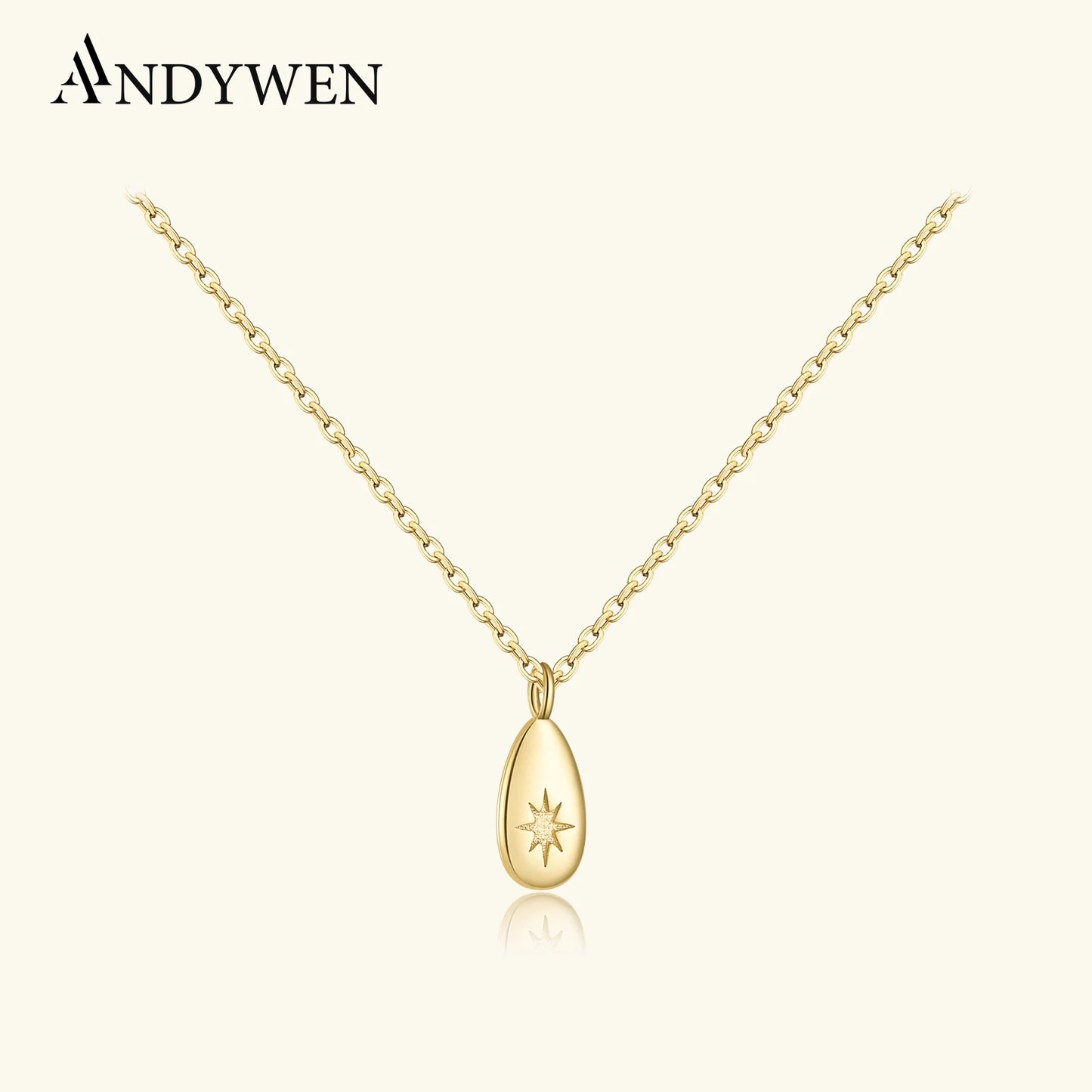 ANDYWEN New 925 Sterling Silver Gold Ovals Star CZ Pendant Tiny Charm Long Chain Necklace 2021 Women Wedding Jewelry Gift