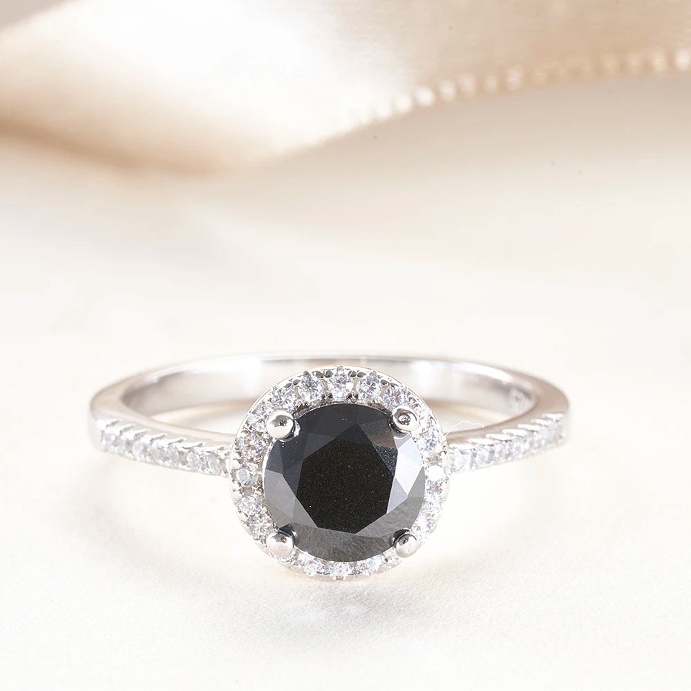 Certified Round Cut 1ct 6.5mm Black Moissanite Ring For Men With Certificate Solid Silver 925 Wedding Jewelry Pass Test Trend