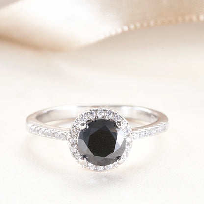 Certified Round Cut 1ct 6.5mm Black Moissanite Ring For Men With Certificate Solid Silver 925 Wedding Jewelry Pass Test Trend