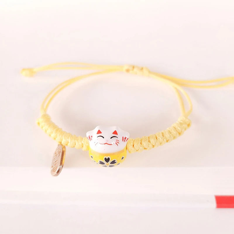Simple Cute Ceramic Lucky Cat Bracelet Hand-woven Red Colors Rope Bangle Women Girls Jewelry Gift