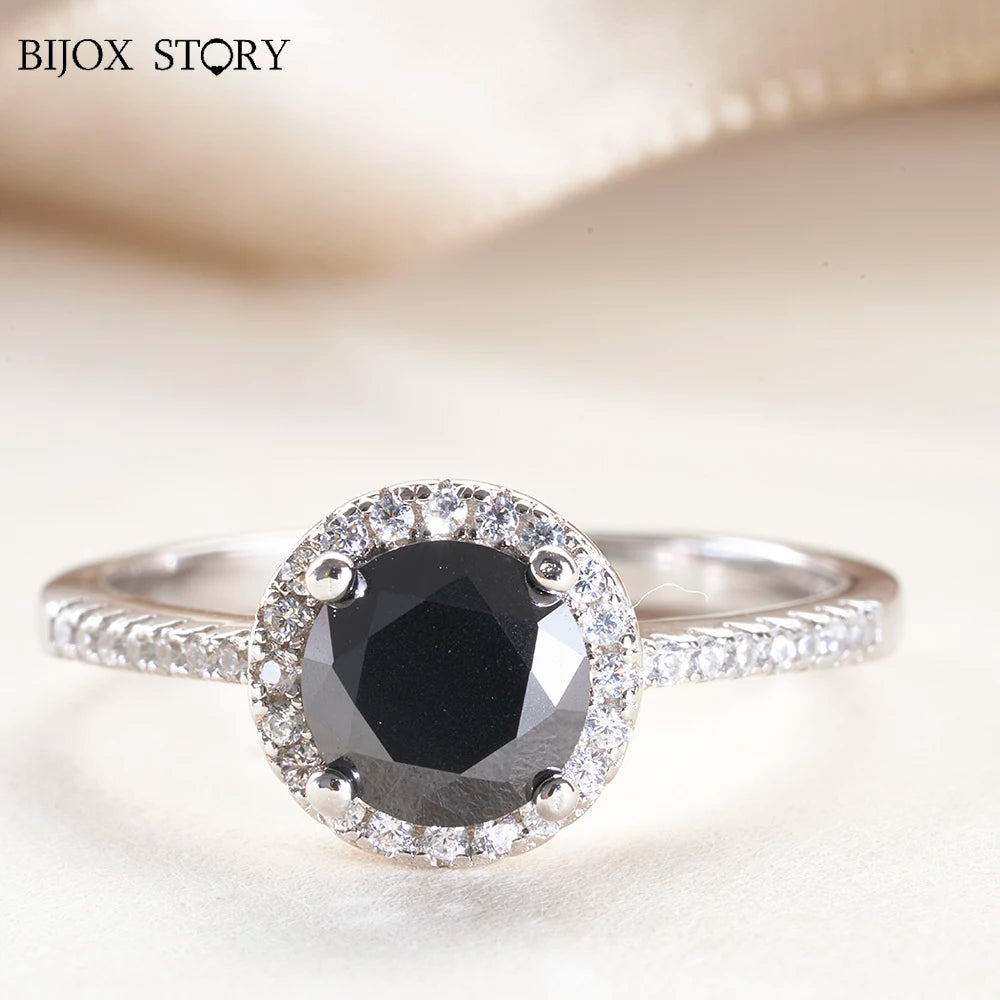 Certified Round Cut 1ct 6.5mm Black Moissanite Ring For Men With Certificate Solid Silver 925 Wedding Jewelry Pass Test Trend
