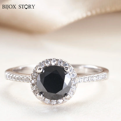 Certified Round Cut 1ct 6.5mm Black Moissanite Ring For Men With Certificate Solid Silver 925 Wedding Jewelry Pass Test Trend