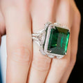 Huitan Hyperbole Square Green Cubic Zirconia Rings Women Wedding Anniversary Party Gorgeous Lady's Special-interested Jewelry