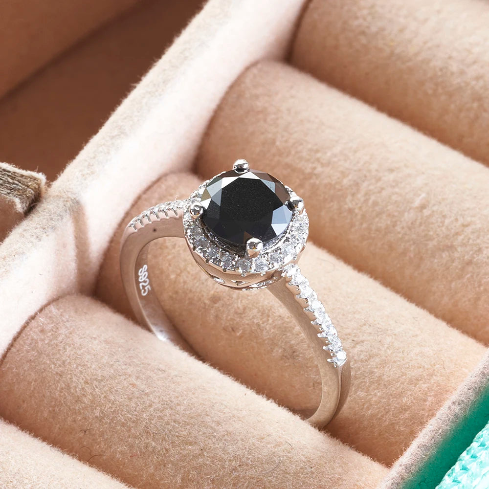 Certified Round Cut 1ct 6.5mm Black Moissanite Ring For Men With Certificate Solid Silver 925 Wedding Jewelry Pass Test Trend