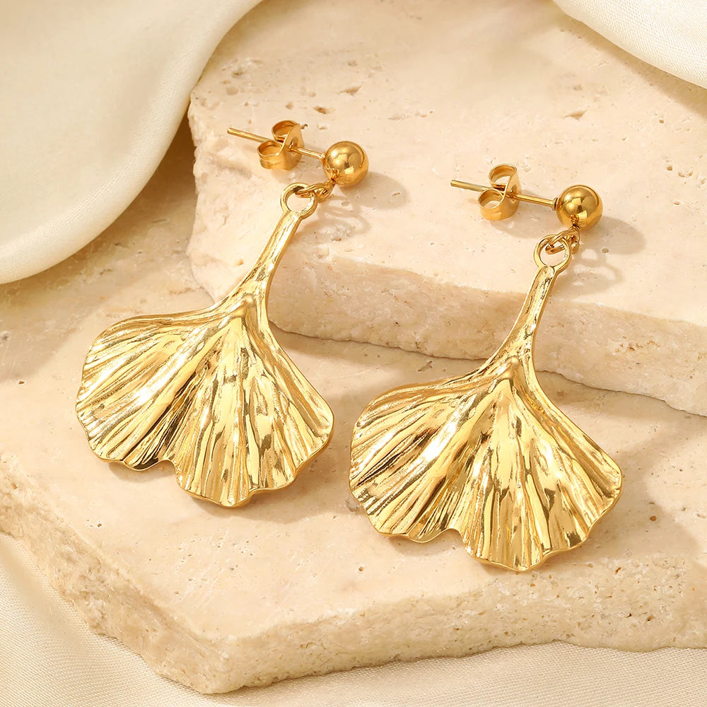 DOTIFI Stainless Steel Ginkgo Leaf Pendant Earrings Female Fashion Exaggerated Personality Design Jewelry Party Creative Gifts