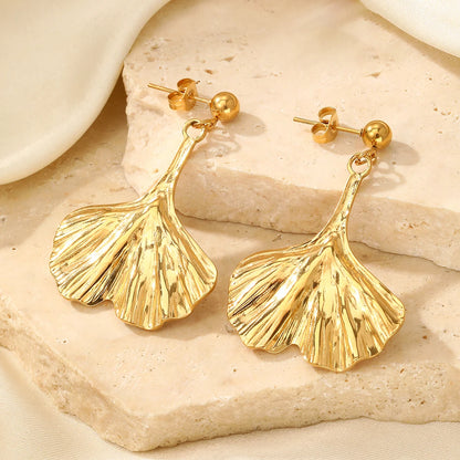 DOTIFI Stainless Steel Ginkgo Leaf Pendant Earrings Female Fashion Exaggerated Personality Design Jewelry Party Creative Gifts