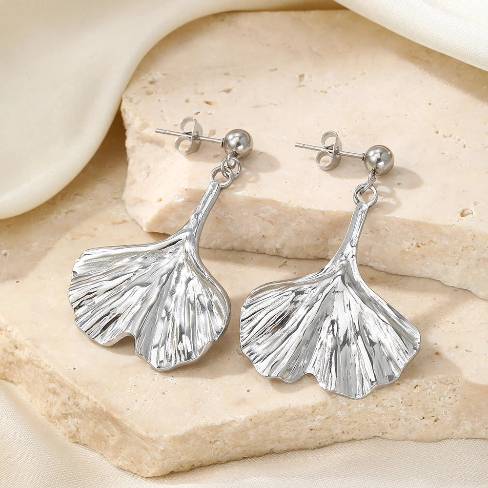DOTIFI Stainless Steel Ginkgo Leaf Pendant Earrings Female Fashion Exaggerated Personality Design Jewelry Party Creative Gifts